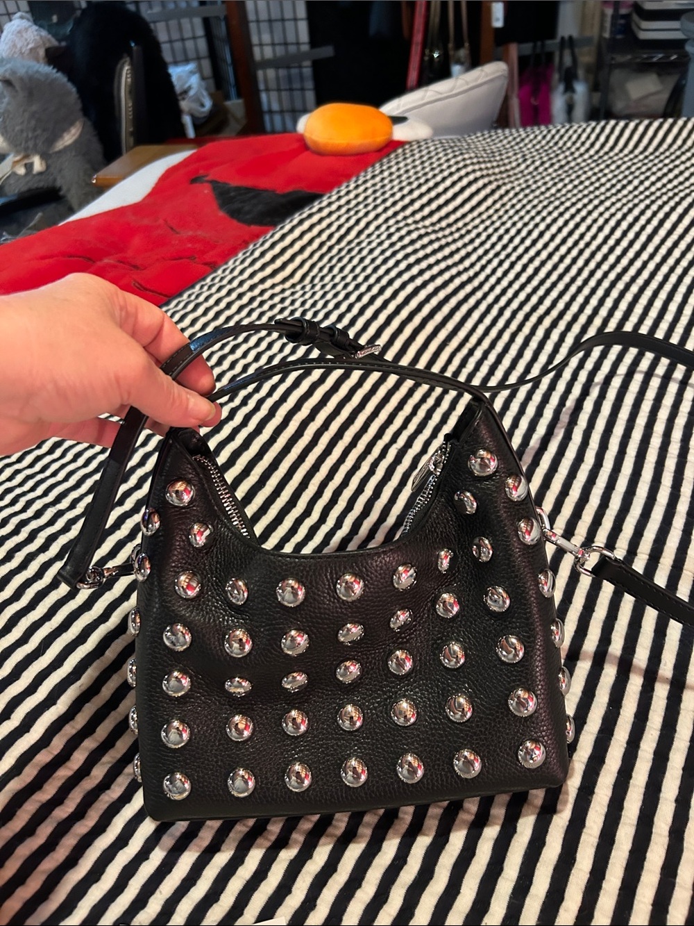 Michael Kors Black Pebbled Leather Mini Bag with Silver Studs - Picture 4 of 9